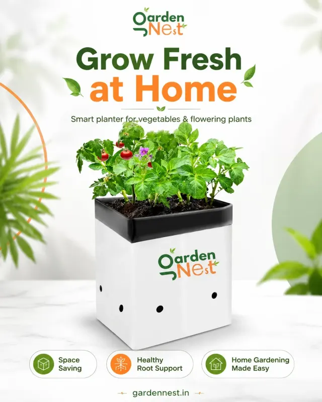 GardenNest double-layer LDPE grow bag, 24 × 24 × 40 cm, for growing vegetables and plants.